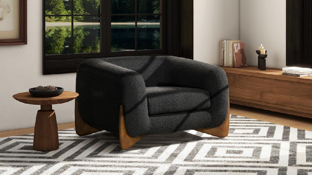 Jennifer Taylor Home Alpine 44" Sherpa Arm Chair Ebony Black Bouclé