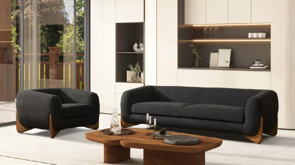 Jennifer Taylor Home Alpine 44" Sherpa Arm Chair Ebony Black Bouclé