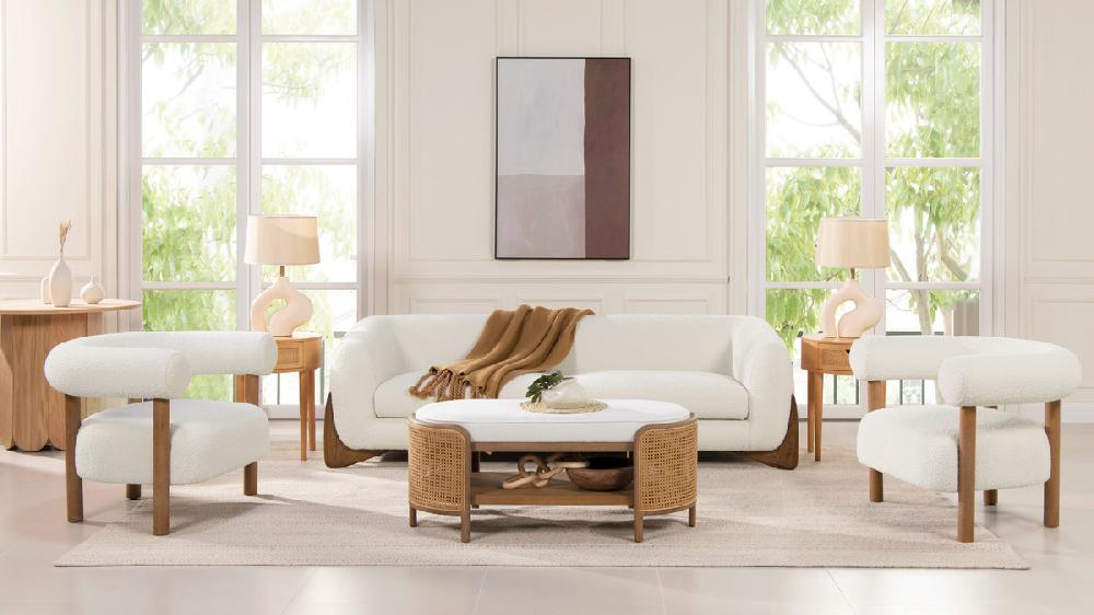 Jennifer Taylor Home Alpine 90.5" Sherpa Sofa Ivory White Bouclé