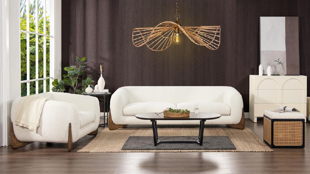 Jennifer Taylor Home Alpine 90.5" Sherpa Sofa Ivory White Bouclé