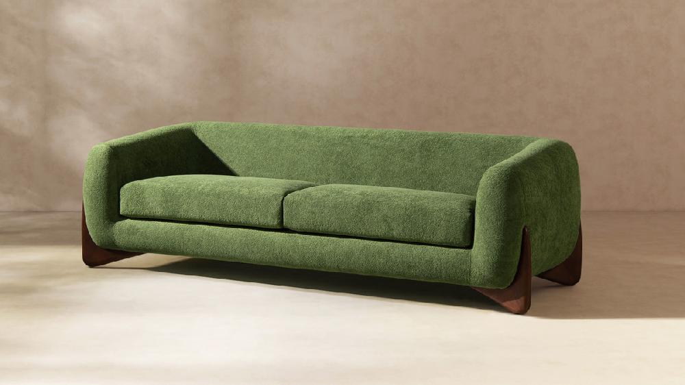 Jennifer Taylor Home Alpine 90.5" Sherpa Sofa Moss Green Fleeced Teddy