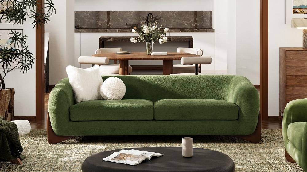 Jennifer Taylor Home Alpine 90.5" Sherpa Sofa Moss Green Fleeced Teddy