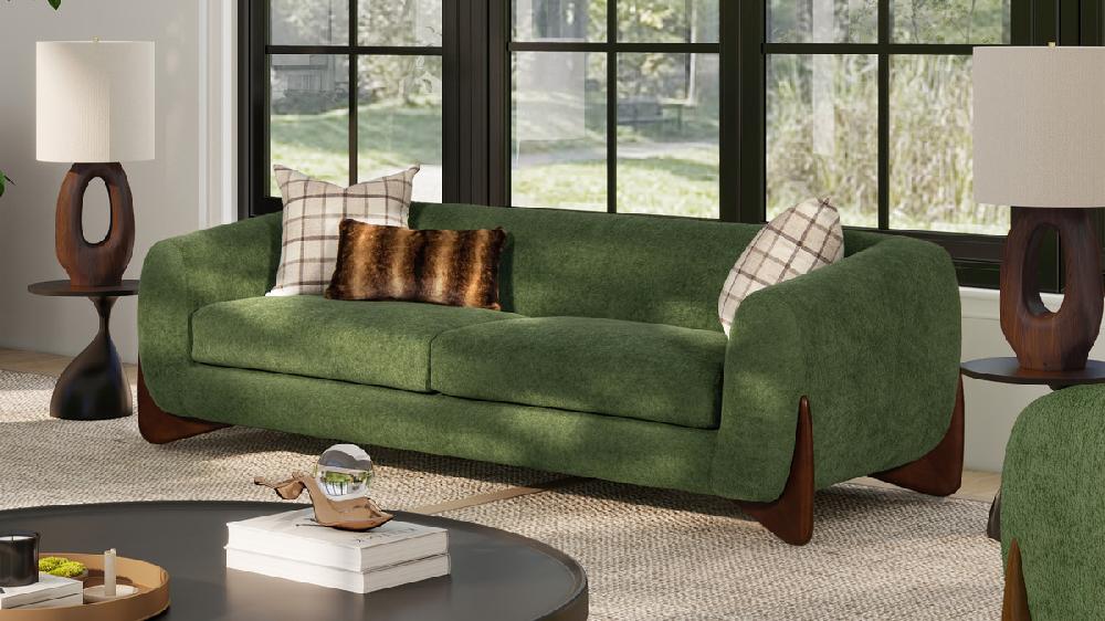 Jennifer Taylor Home Alpine 90.5" Sherpa Sofa Moss Green Fleeced Teddy