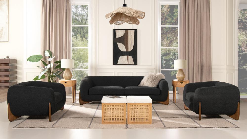 Jennifer Taylor Home Alpine 90" Sherpa Sofa Ebony Black Bouclé