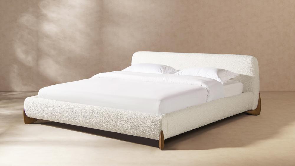 Jennifer Taylor Home Alpine Puffy Modern Platform Bed King Ivory White Bouclé