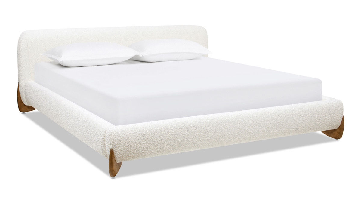 jennifer taylor home Alpine Puffy Modern Platform Bed King Ivory White Bouclé
