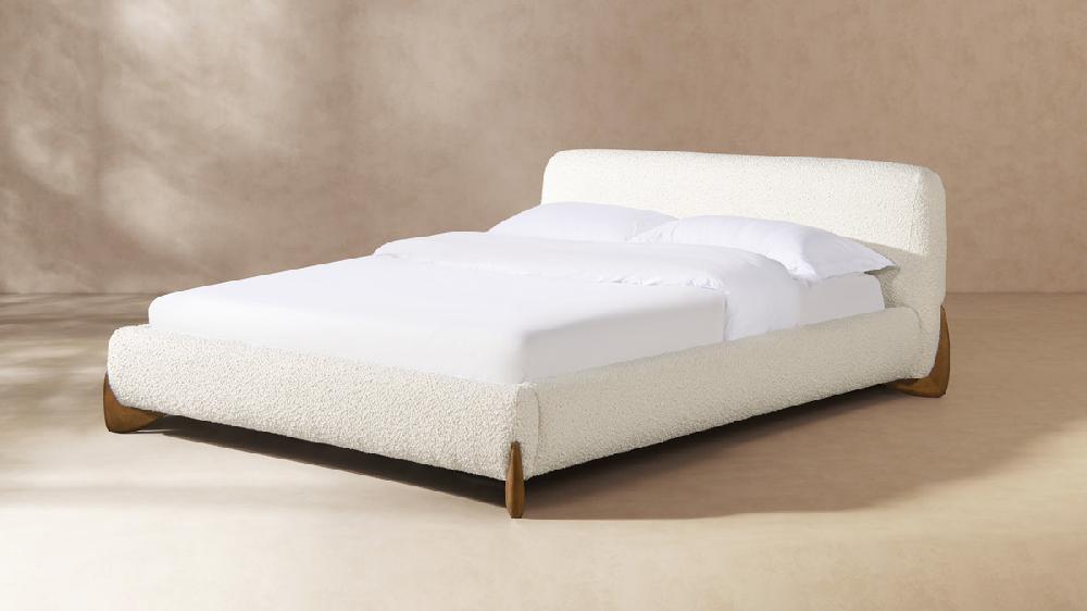 Jennifer Taylor Home Alpine Puffy Modern Platform Bed Queen Ivory White Bouclé