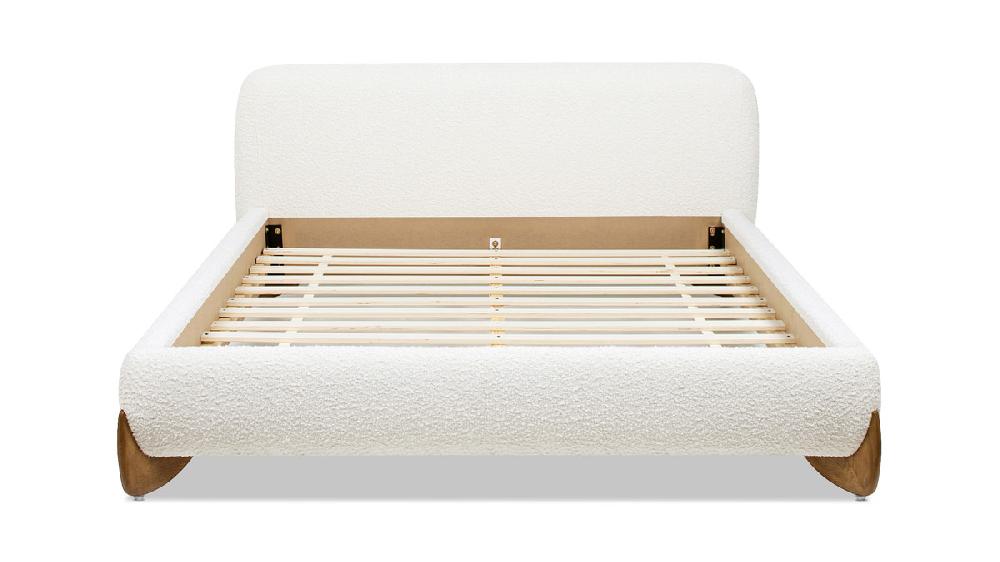 Jennifer Taylor Home Alpine Puffy Modern Platform Bed Queen Ivory White Bouclé