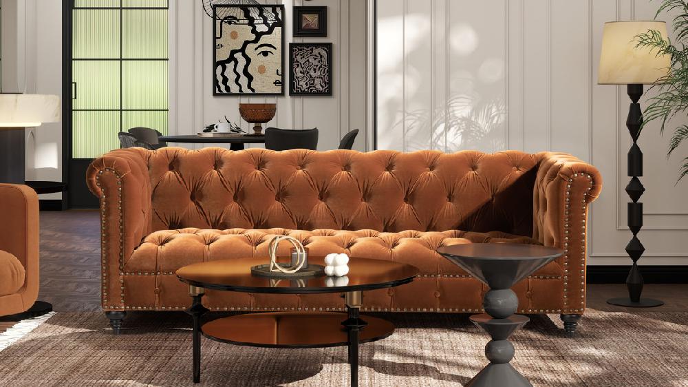 Jennifer Taylor Home Alto 88" Tufted Chesterfield Sofa Burnt Orange