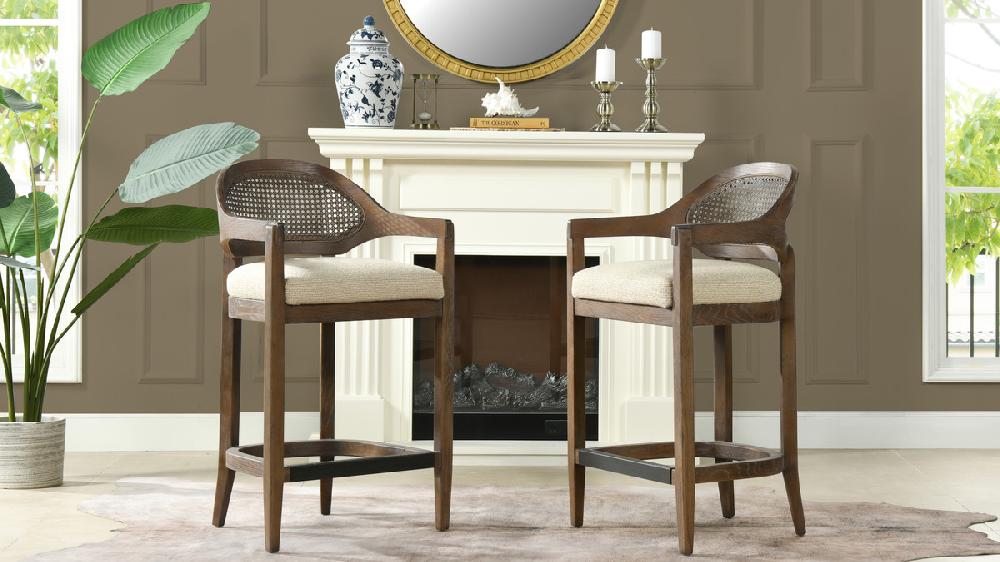 Jennifer Taylor Home Americana Mid-Century Modern 26" Cane Back Counter Stool Taupe Beige