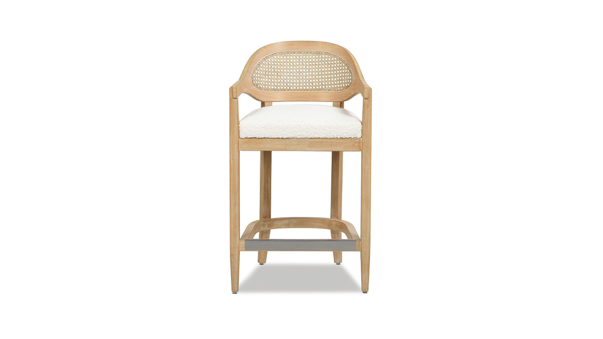 Jennifer Taylor Home Americana Mid-Century Modern 26" Cane Back Counter Stool Ivory White Bouclé