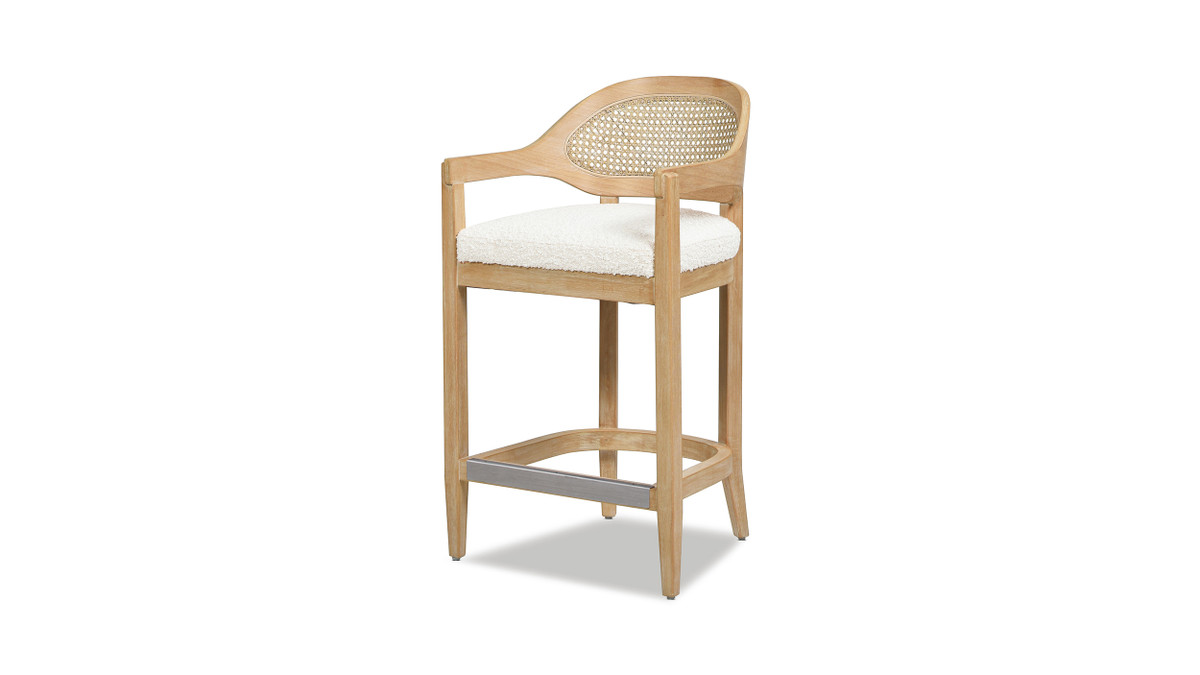 jennifer taylor home Americana Mid-Century Modern 26" Cane Back Counter Stool Ivory White Bouclé