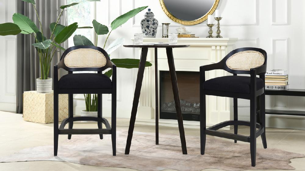 Jennifer Taylor Home Americana Mid-Century Modern 26" Cane Back Counter Stool Jet Black