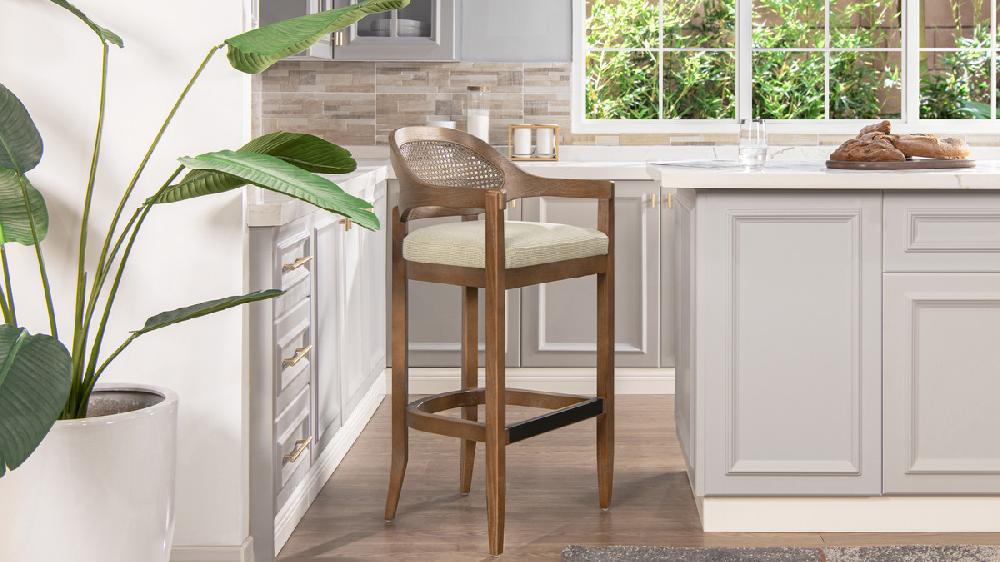Jennifer Taylor Home Americana Mid-Century Modern 30.5" Cane Back Bar Stool Taupe Beige
