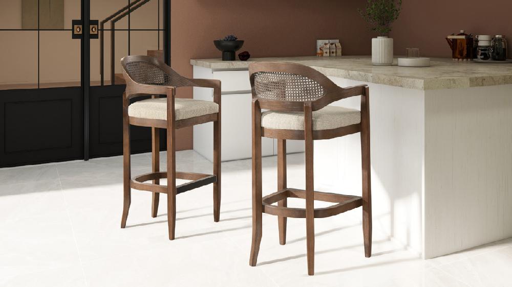 Jennifer Taylor Home Americana Mid-Century Modern 30.5" Cane Back Bar Stool Taupe Beige