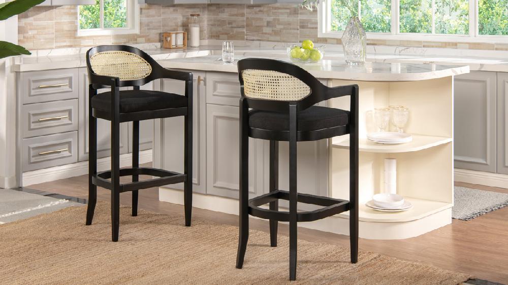 Jennifer Taylor Home Americana Mid-Century Modern 30.5" Cane Back Bar Stool Jet Black