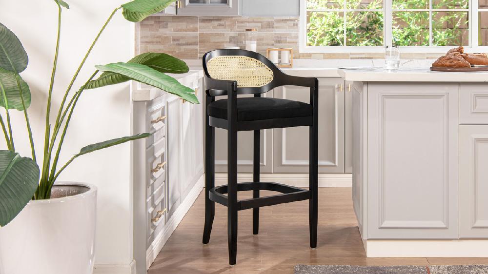 Jennifer Taylor Home Americana Mid-Century Modern 30.5" Cane Back Bar Stool Jet Black