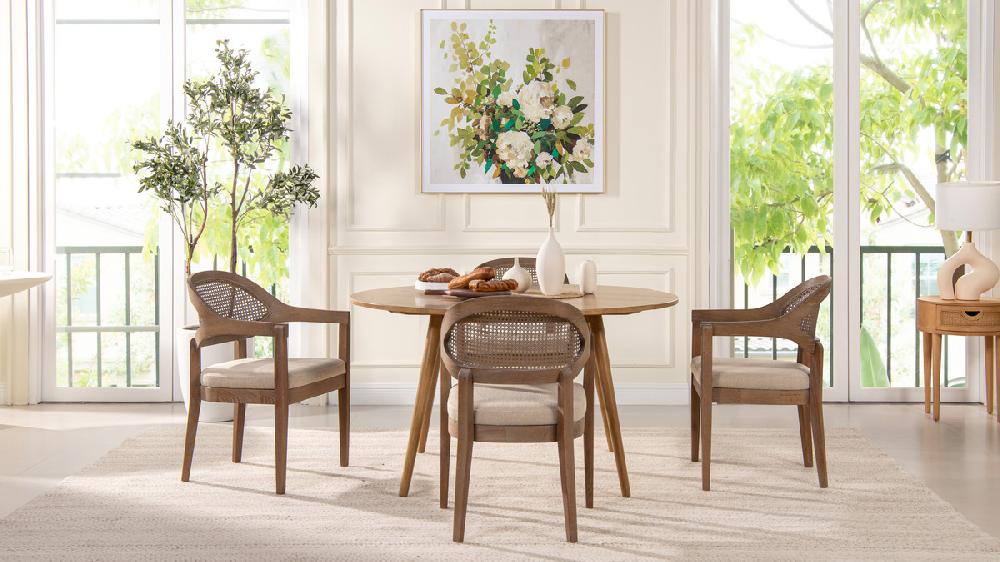 Jennifer Taylor Home Americana Mid-Century Modern Cane Back Dining Chair Taupe Beige