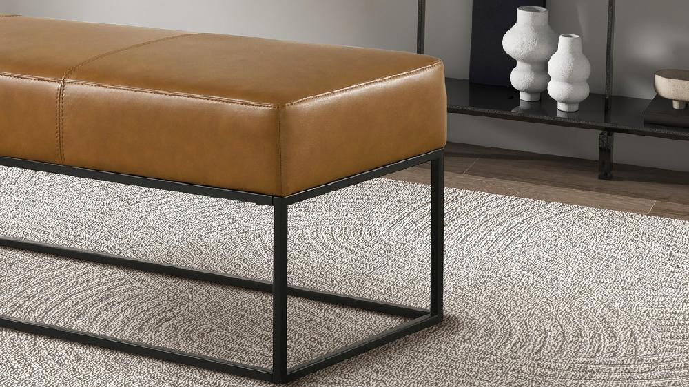 Jennifer Taylor Home Amory 48.4" Bench In Tan Genuine Leather With Teak Frame And Metal Base