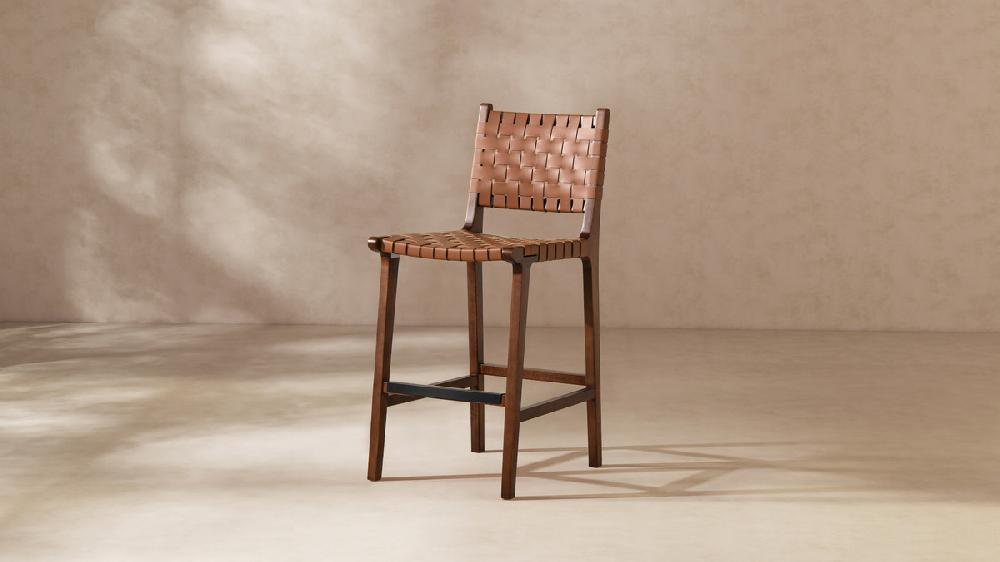 Jennifer Taylor Home Andre 26" Woven Leather Counter Stool With Back Pecan Brown