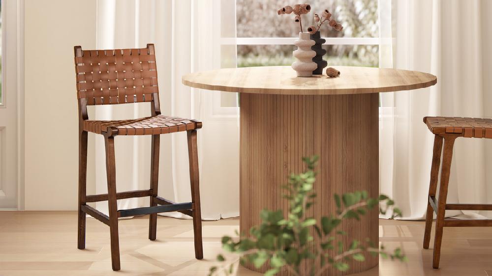 Jennifer Taylor Home Andre 26" Woven Leather Counter Stool With Back Pecan Brown