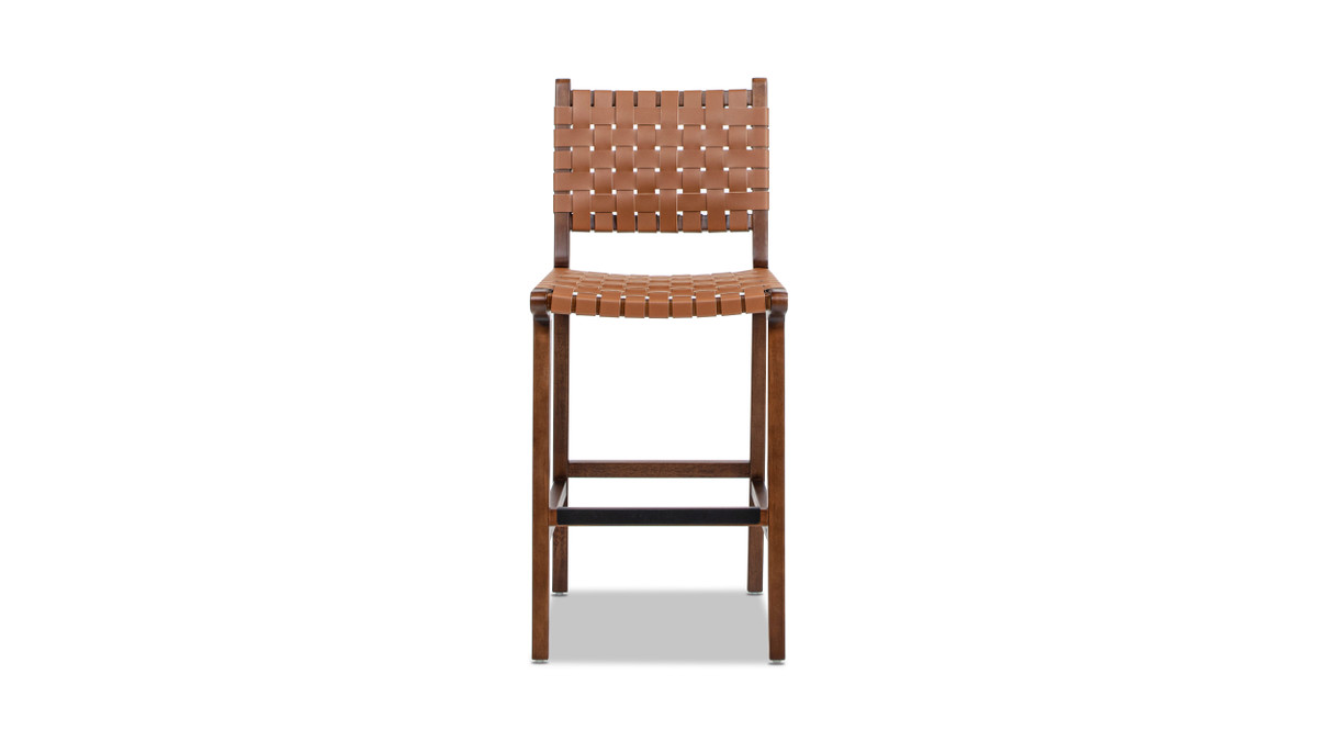 Jennifer Taylor Home Andre 26" Woven Leather Counter Stool With Back Pecan Brown