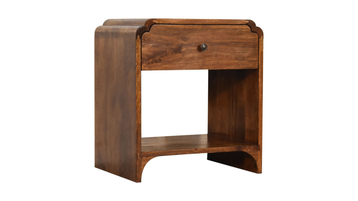 Jennifer Taylor Home Ansel 17.72" Handcrafted Solid Mango Wood Nightstand Chestnut Finish