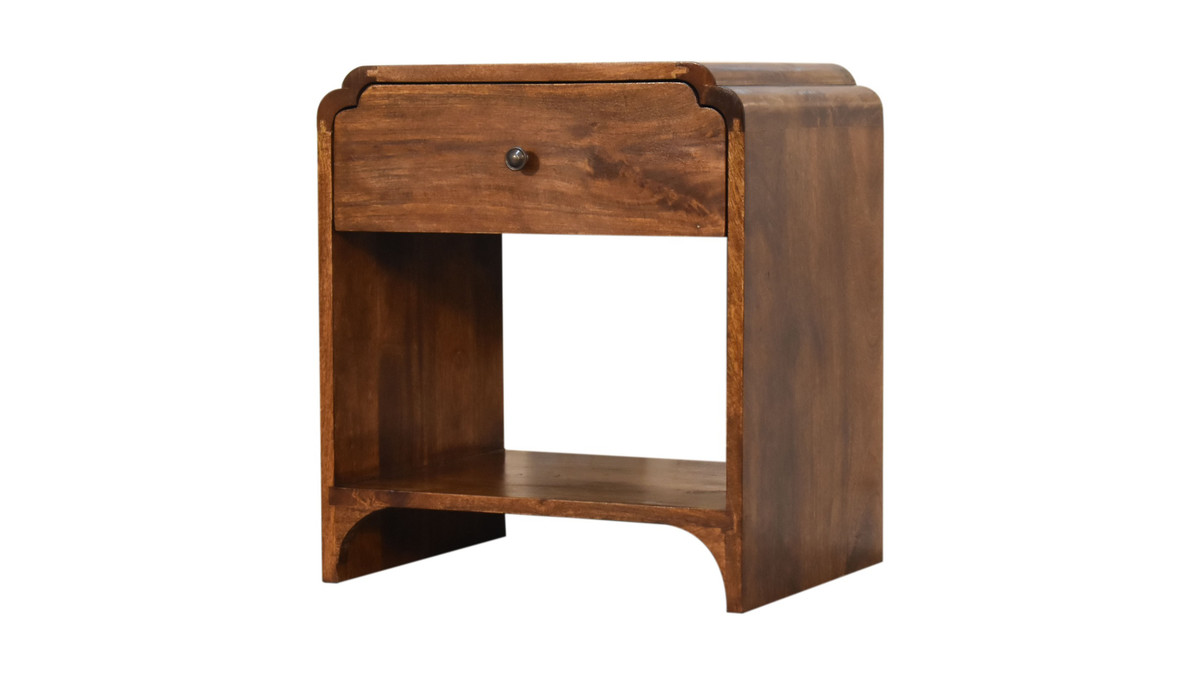 Jennifer Taylor Home Ansel 17.72" Handcrafted Solid Mango Wood Nightstand Chestnut Finish