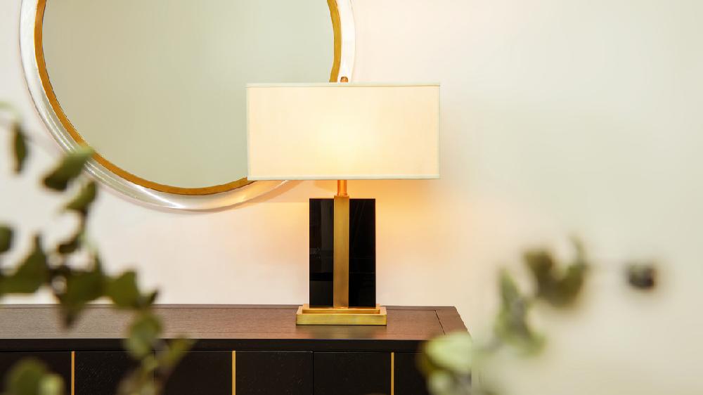 jennifer taylor home Anton 28" Contemporary Glam Black and Gold Table Lamp
