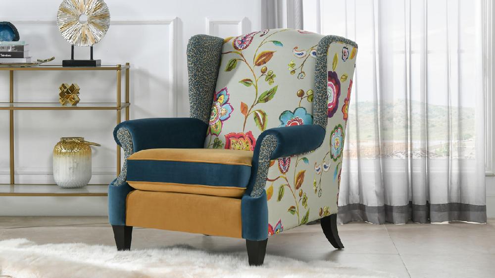 Jennifer Taylor Home Anya Boho Chic Wingback Accent Arm Chair Floral & Leopard Satin Teal & Gold