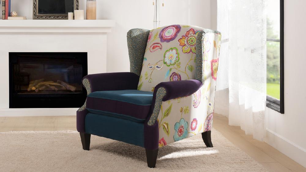 Jennifer Taylor Home Anya Boho Chic Wingback Accent Arm Chair Floral & Leopard Satin Teal & Purple