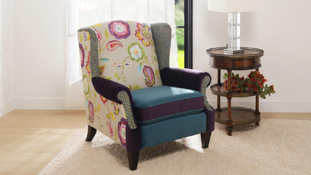 Jennifer Taylor Home Anya Boho Chic Wingback Accent Arm Chair Floral & Leopard Satin Teal & Purple