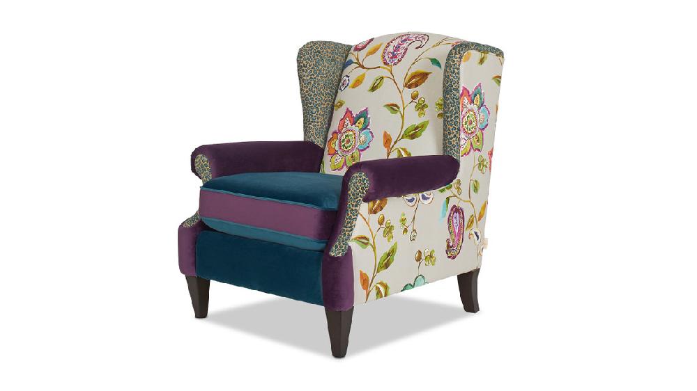 jennifer taylor home Anya Boho Chic Wingback Accent Arm Chair Floral & Leopard Satin Teal & Purple