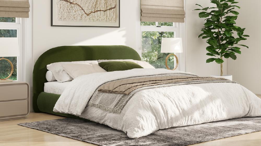 Jennifer Taylor Home Archie Puffy Grounded Upholstered Platform Bed King Olive Green