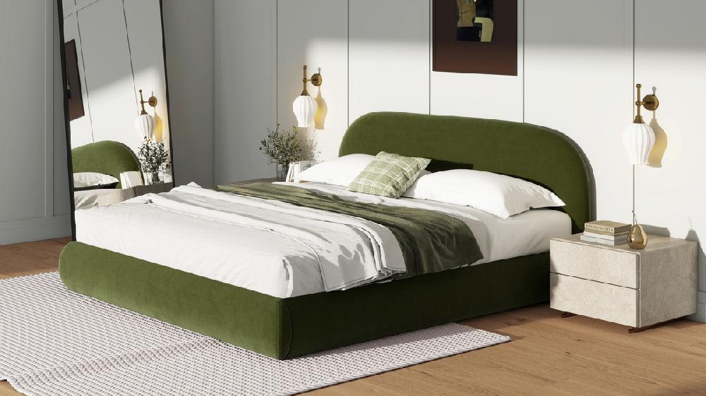 Jennifer Taylor Home Archie Puffy Grounded Upholstered Platform Bed King Olive Green