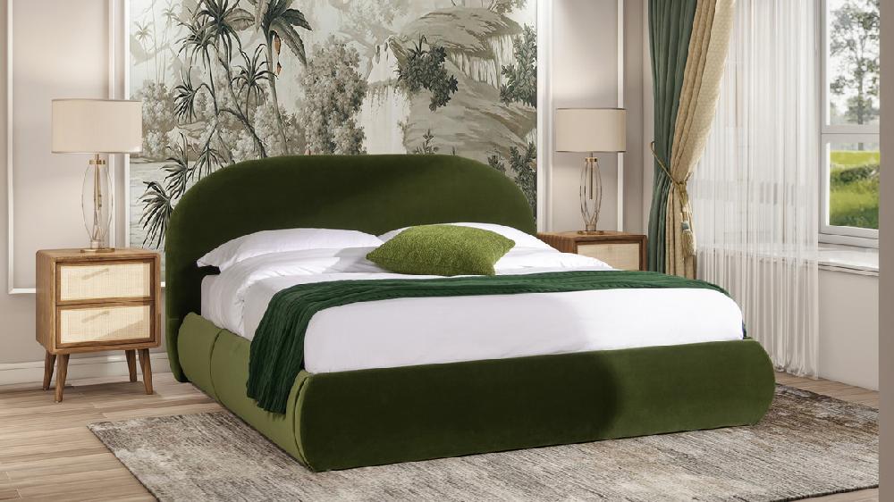 Jennifer Taylor Home Archie Puffy Grounded Upholstered Platform Bed Queen Olive Green