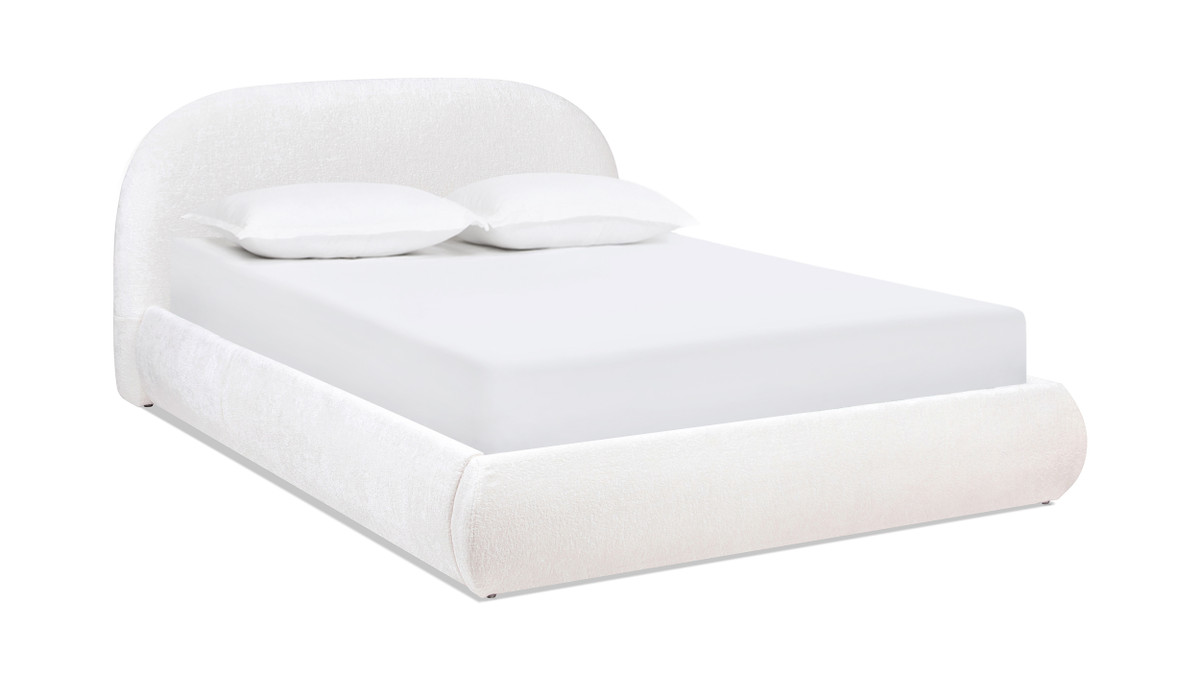 jennifer taylor home Archie Puffy Grounded Upholstered Platform Bed Queen Almond White