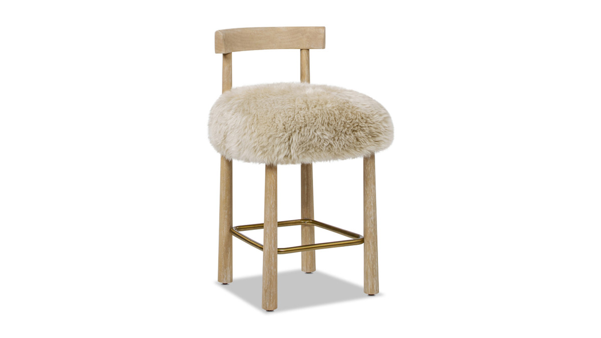 Jennifer Taylor Home Arden 27.5" Genuine Fur Counter Height Bar Stool Natural Blonde