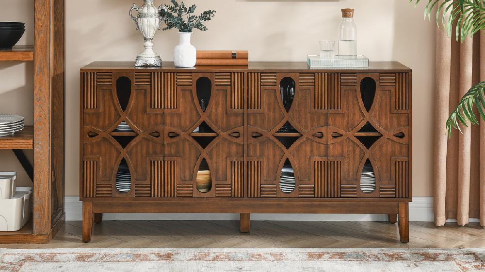 Jennifer Taylor Home Arden 60.5" Mid Century Modern Carved Wood Sideboard With Adjustable Storage