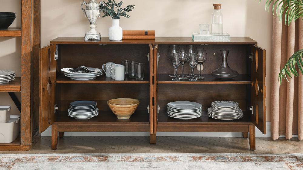 Jennifer Taylor Home Arden 60.5" Mid Century Modern Carved Wood Sideboard With Adjustable Storage