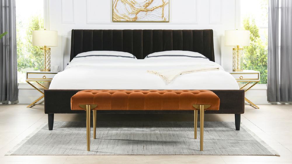 Jennifer Taylor Home Aria Upholstered Gold Accent Bench Burnt Orange