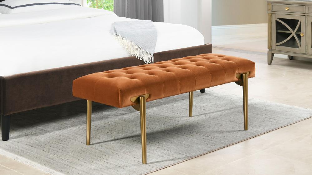 Jennifer Taylor Home Aria Upholstered Gold Accent Bench Burnt Orange
