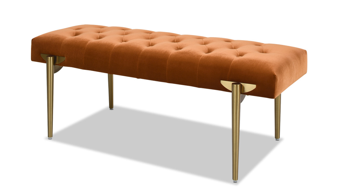 jennifer taylor home Aria Upholstered Gold Accent Bench Burnt Orange