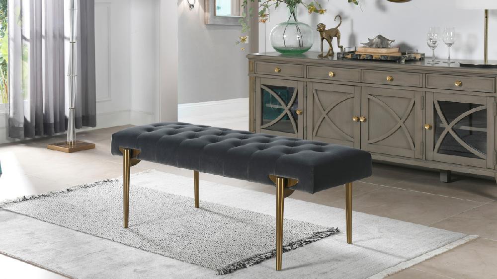 Jennifer Taylor Home Aria Upholstered Gold Accent Bench Steel Gray