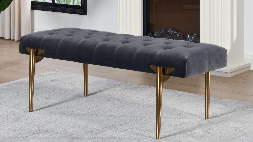 Jennifer Taylor Home Aria Upholstered Gold Accent Bench Steel Gray