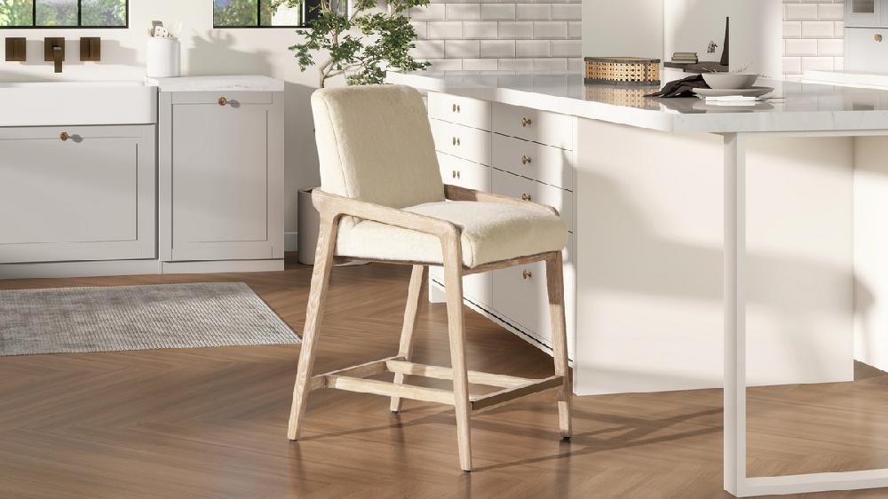 Jennifer Taylor Home Arizona 25.5" Solid Ash Wood Upholstered Counter Stool With Rope Detail Crème De La Crème White