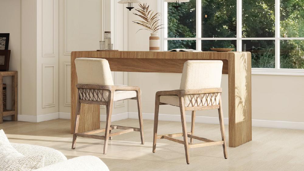Jennifer Taylor Home Arizona 25.5" Solid Ash Wood Upholstered Counter Stool With Rope Detail Crème De La Crème White