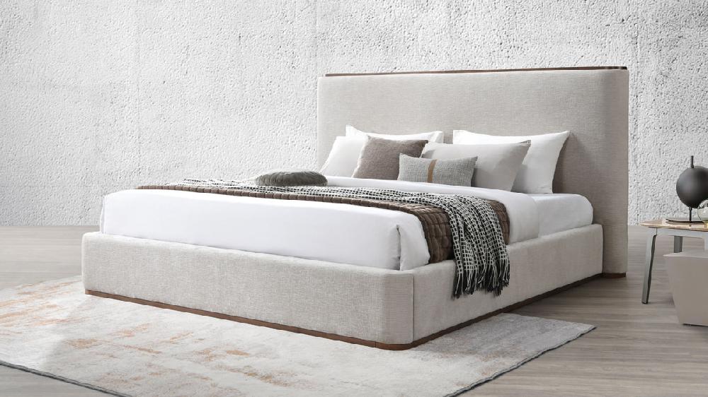 Jennifer Taylor Home Arlen Upholstered Platform Bed With Curved Corner Headboard And Wood Trim Queen Gray