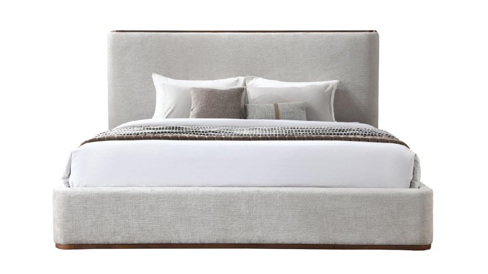 Jennifer Taylor Home Arlen Upholstered Platform Bed With Curved Corner Headboard And Wood Trim King Gray