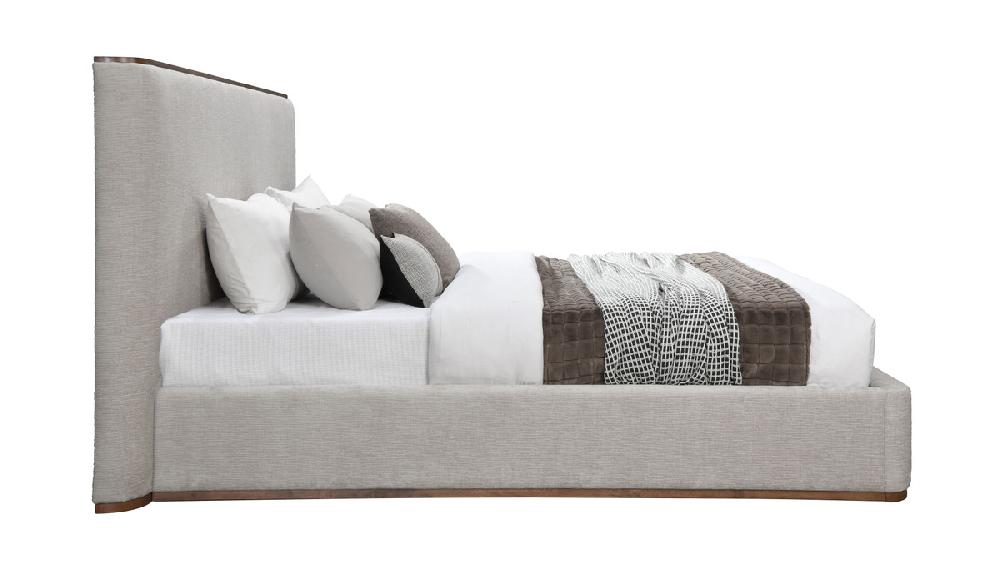 Jennifer Taylor Home Arlen Upholstered Platform Bed With Curved Corner Headboard And Wood Trim King Gray